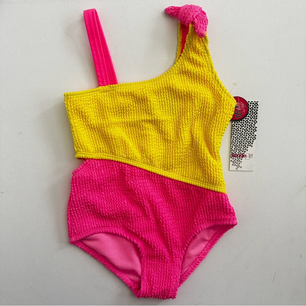 Kensie Girl Pink and Yellow One piece Swimsuit Size 4